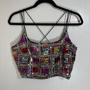 Anthropologie “Maeve” Colorful Sequin Deco Double Strap Crop Top Size 4